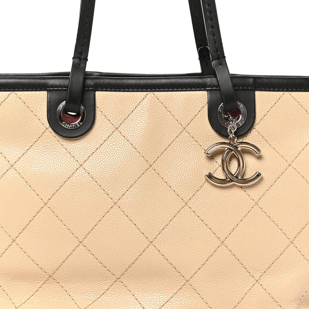 Grained Calfskin Medium Fever Shopping Tote Beige