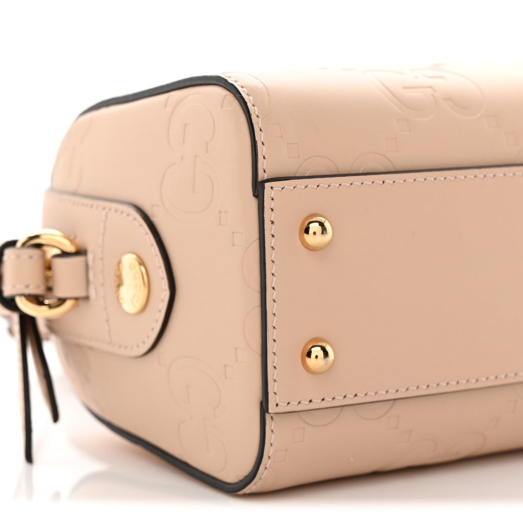Gilbert Calfskin Jumbo GG Embossed Super Mini Top Handle Bowler Bag Beige