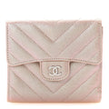 Metallic Caviar Chevron Quilted Compact Flap Wallet Light Gold