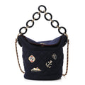 Wool Lambskin Quilted Paris Hamburg Charms Bucket Bag Dark Navy