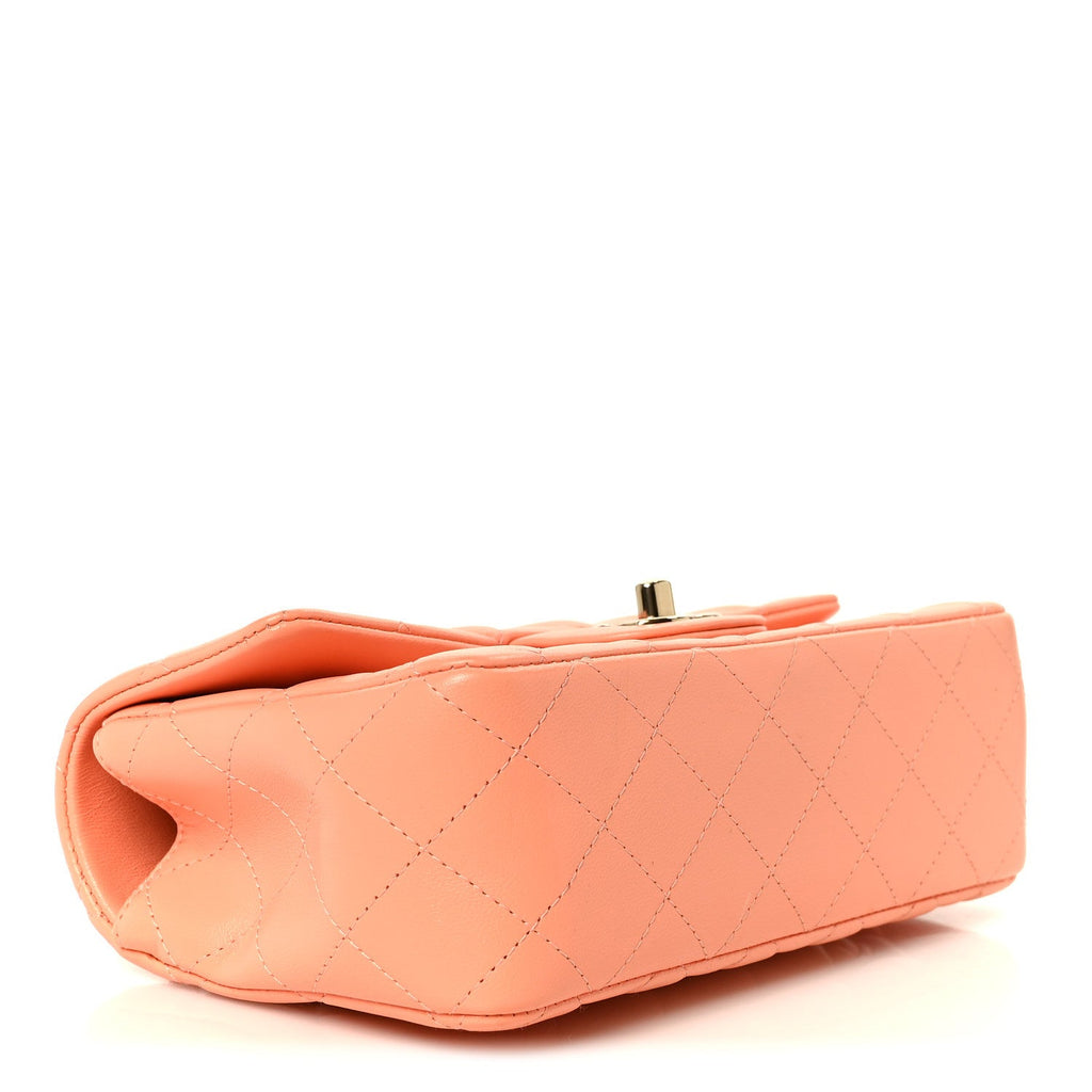 Lambskin Quilted Mini Top Handle Rectangular Flap Light Orange