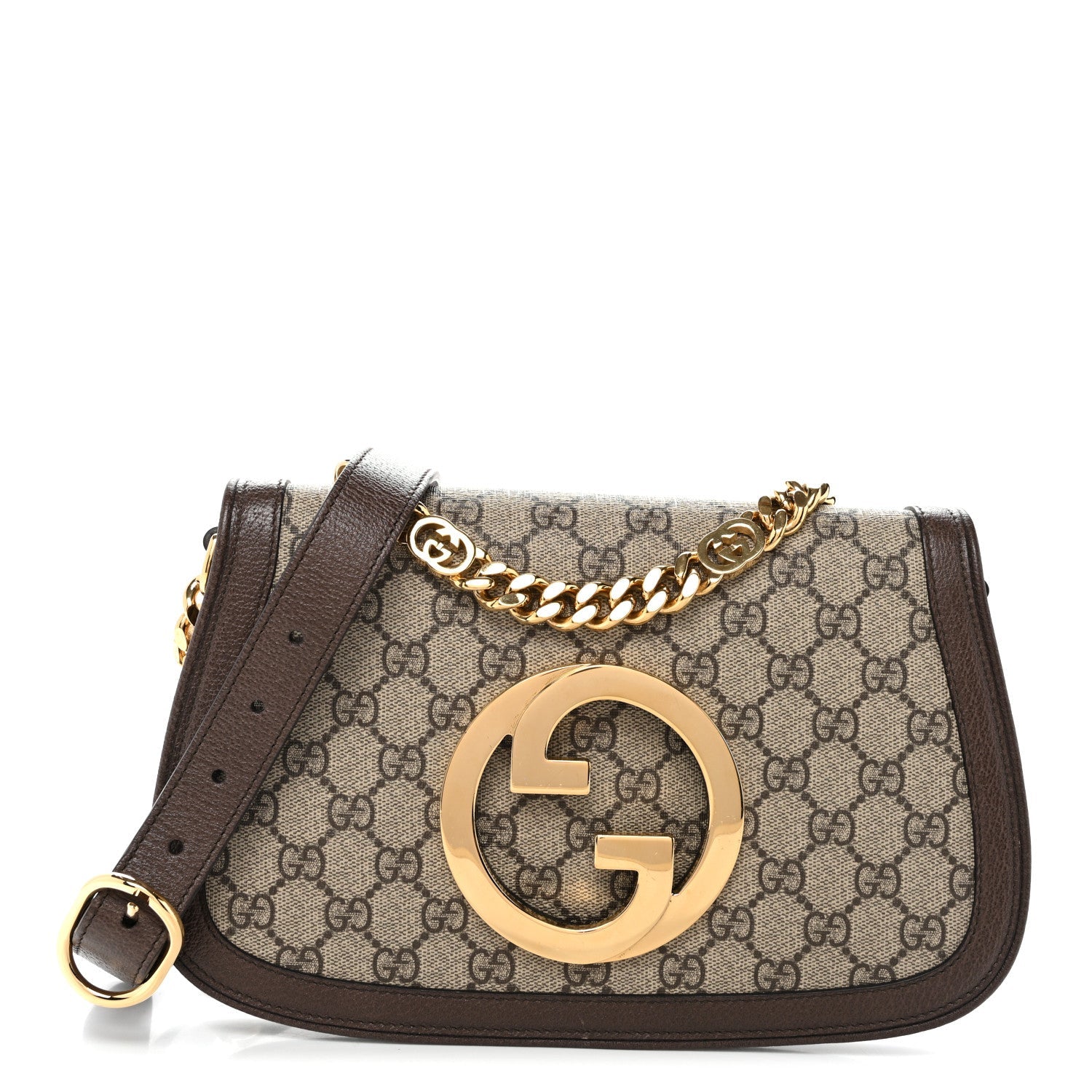 GG Supreme Monogram Textured Dollar Calfskin Blondie Chain Shoulder Flap Bag Beige Ebony New Acero
