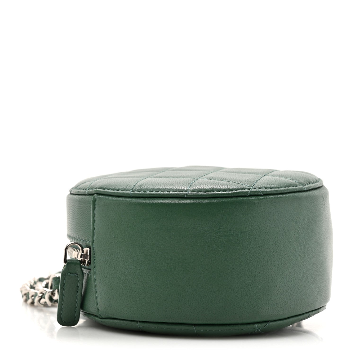 Lambskin Quilted Round Clutch With Chain Green