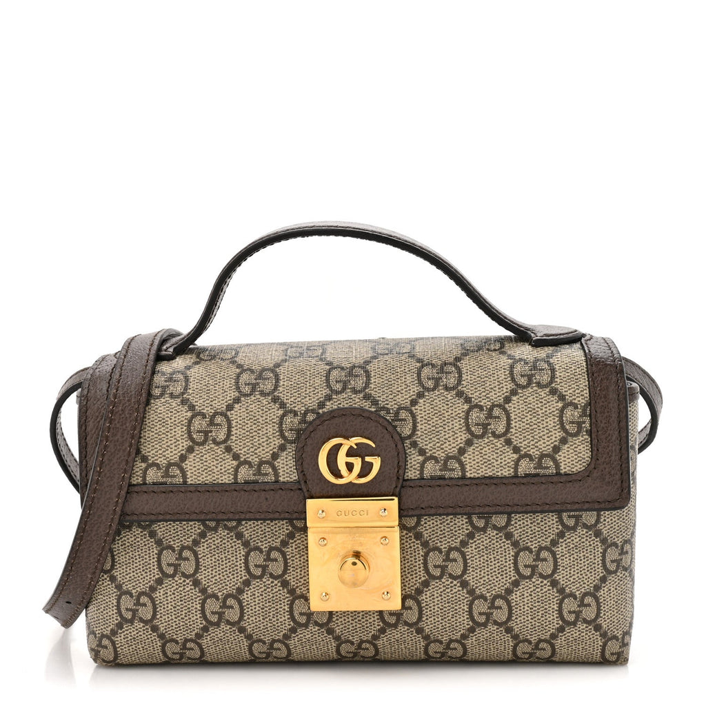 GG Supreme Monogram Calfskin Mini Ophidia Top Handle Bag Beige Ebony New Acero