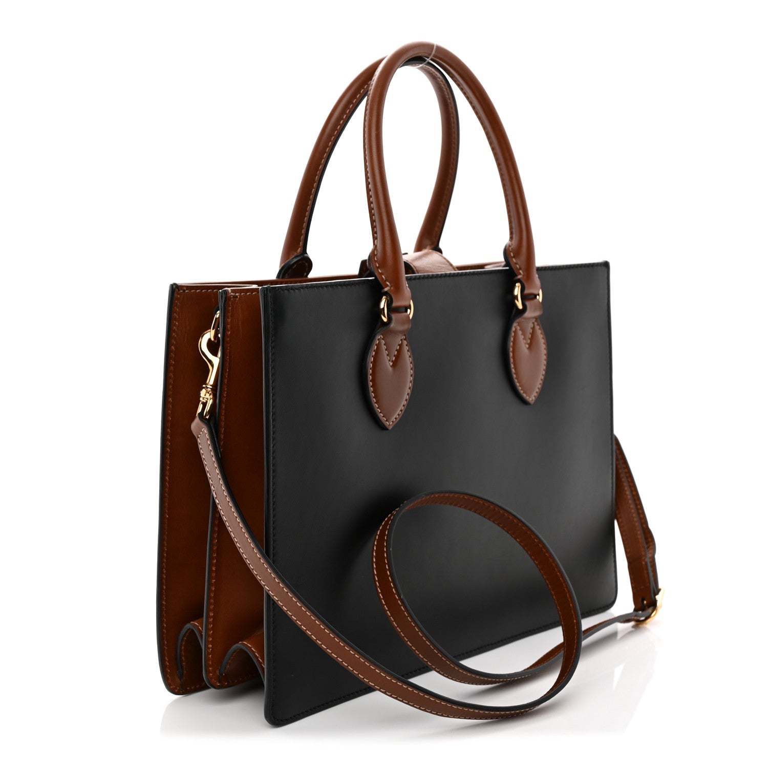 Calfskin Small Top Handle Bag Navy Brown