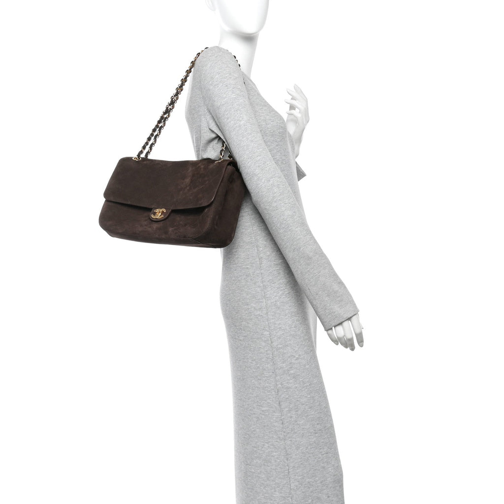Suede Calfskin Small Souplissimo Maxi Flap Dark Brown