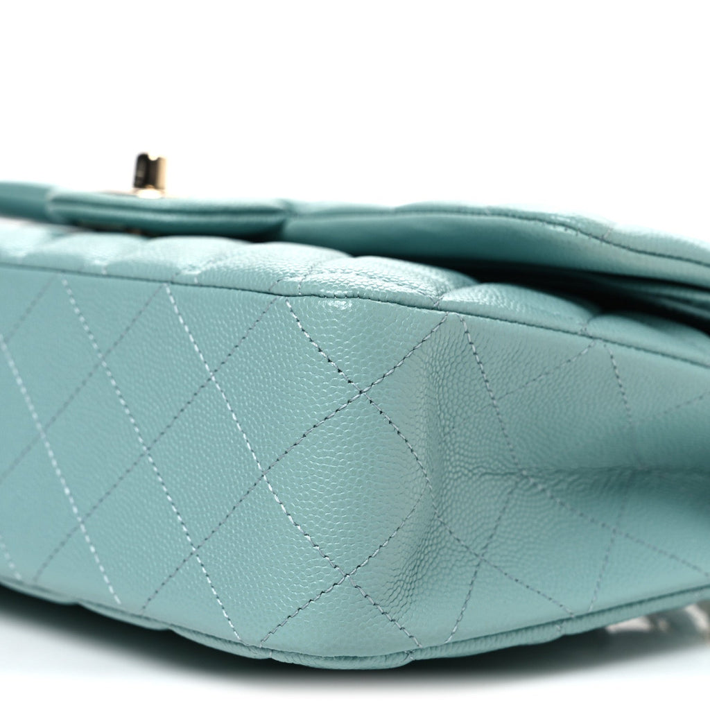 Caviar Quilted Medium Double Flap Light Blue