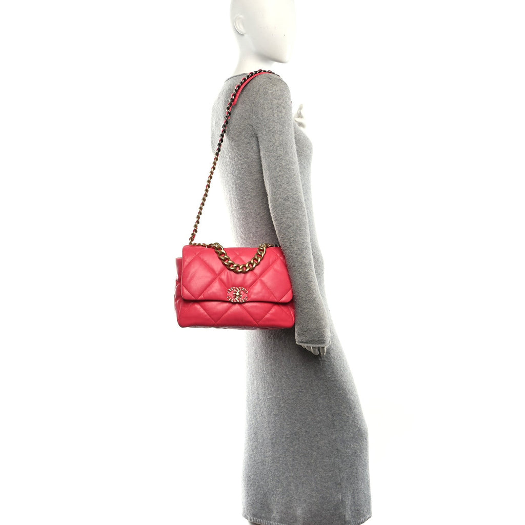 Lambskin Quilted Large Chanel 19 Flap Dark Pink