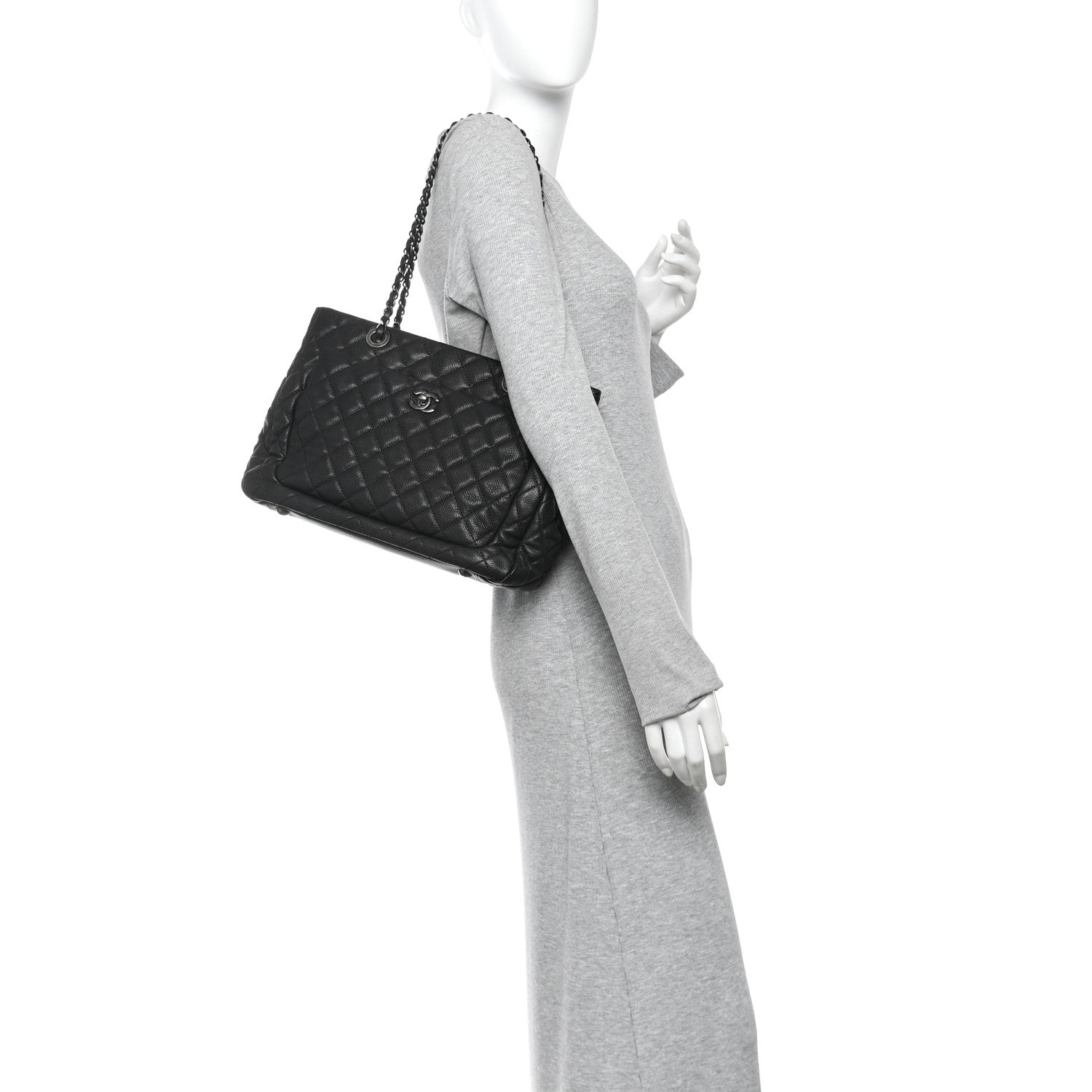 Caviar Quilted Shopping Tote Black Black