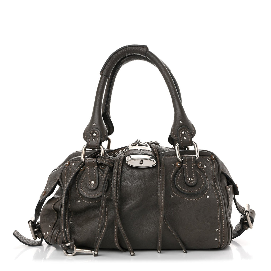 Calfskin Medium Paddington Satchel Gris Vert