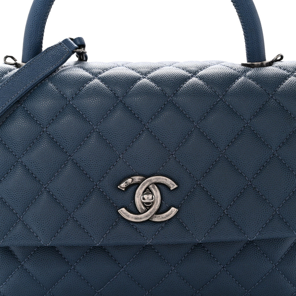 Caviar Quilted Small Coco Handle Flap Blue