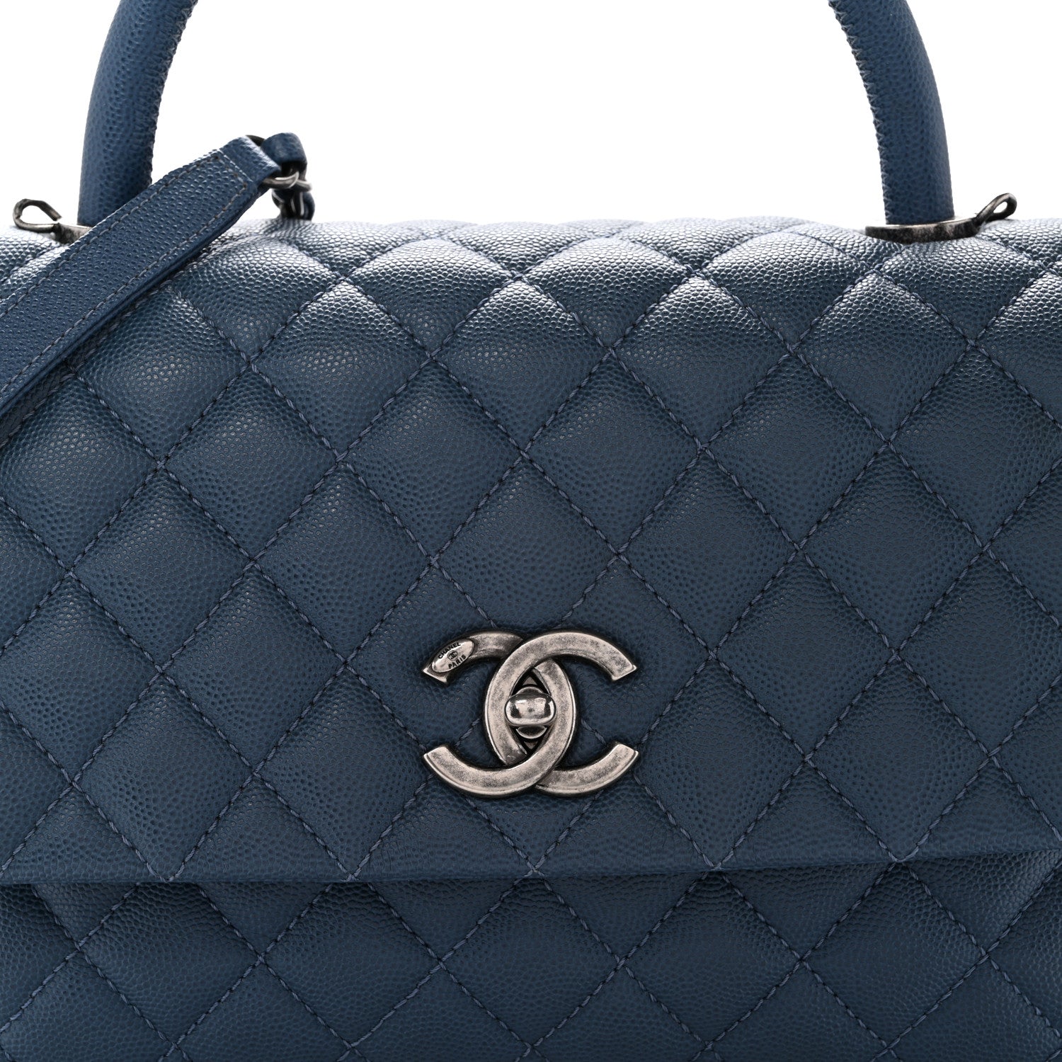 Caviar Quilted Small Coco Handle Flap Blue