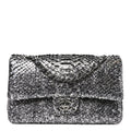 Metallic Snakeskin Medium Double Flap Black Silver