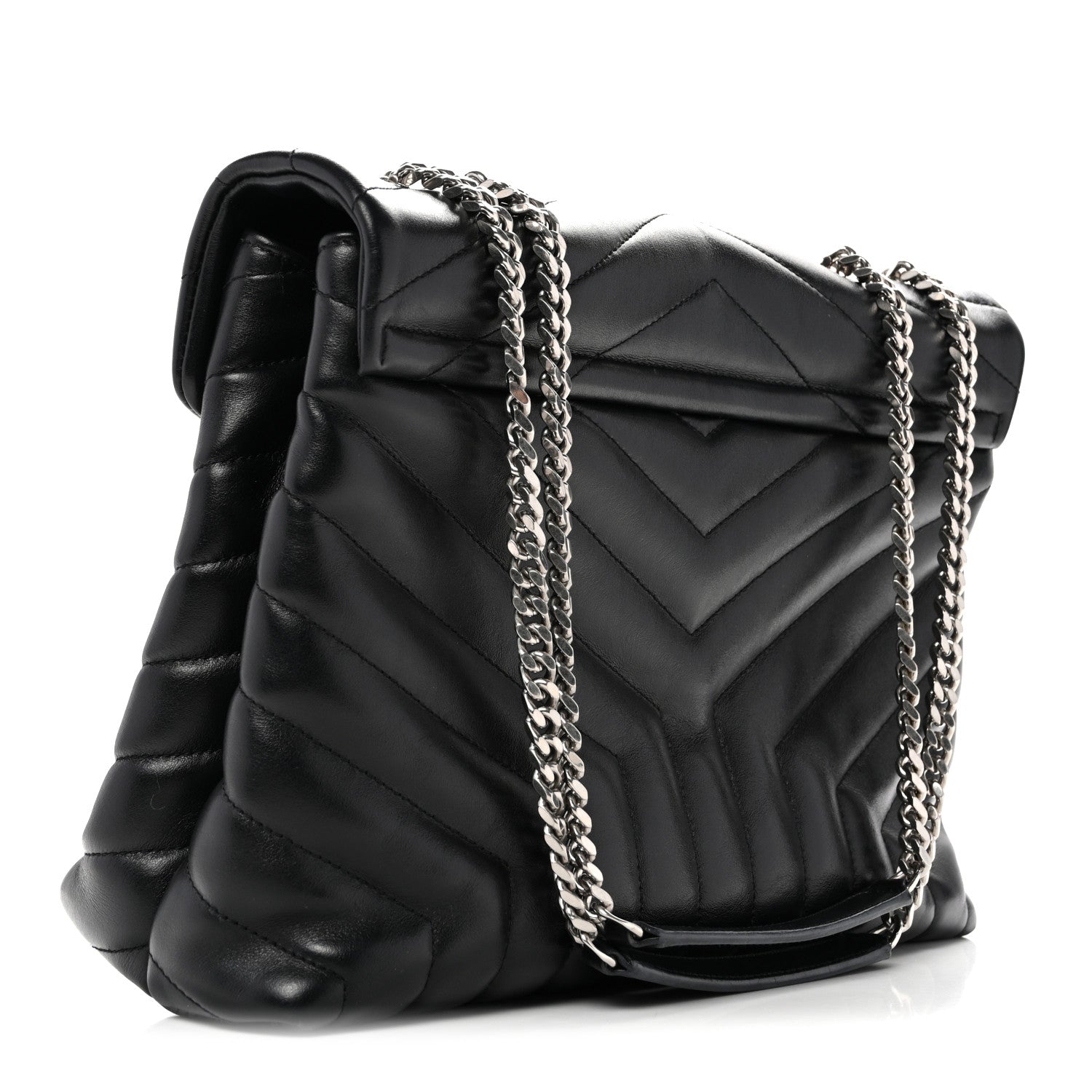 Calfskin Y Quilted Monogram Medium Loulou Chain Satchel Black