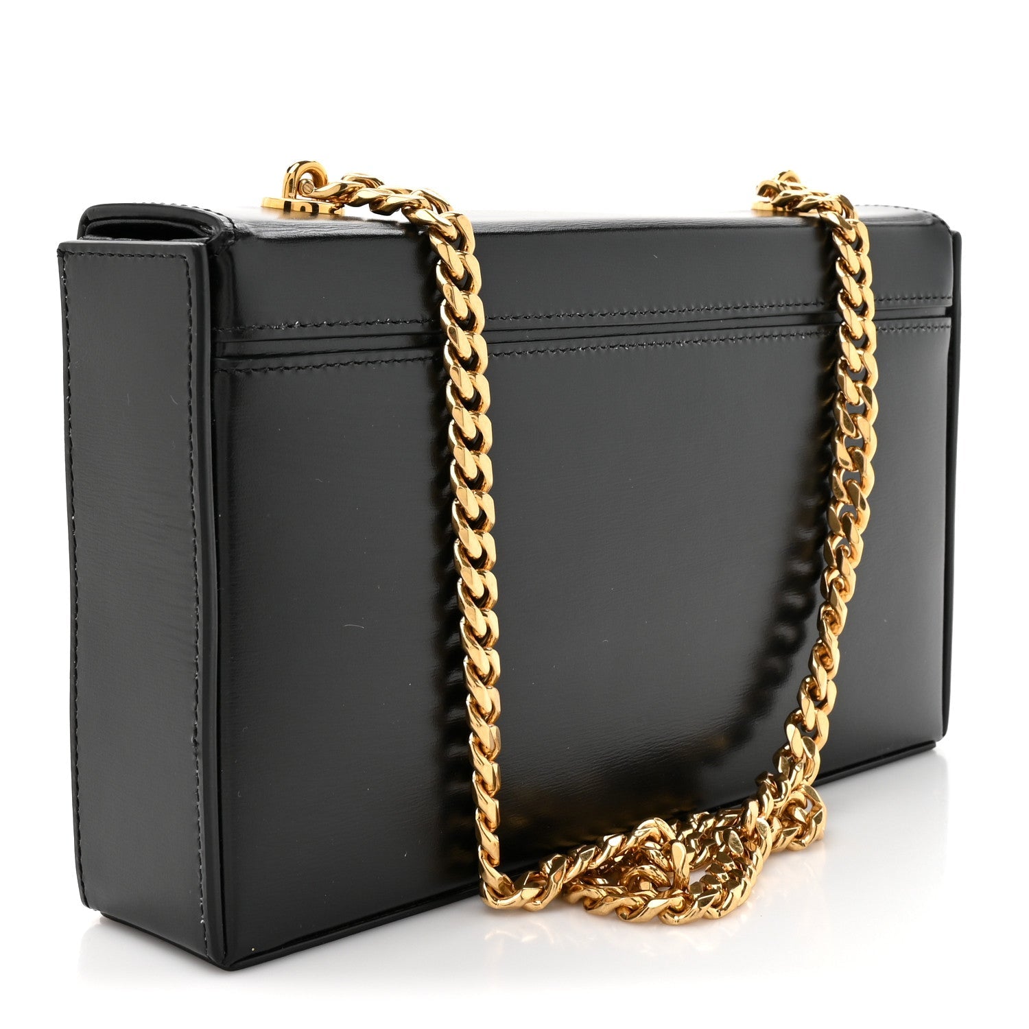 Shiny Calfskin Triomphe Chain Box Bag Black