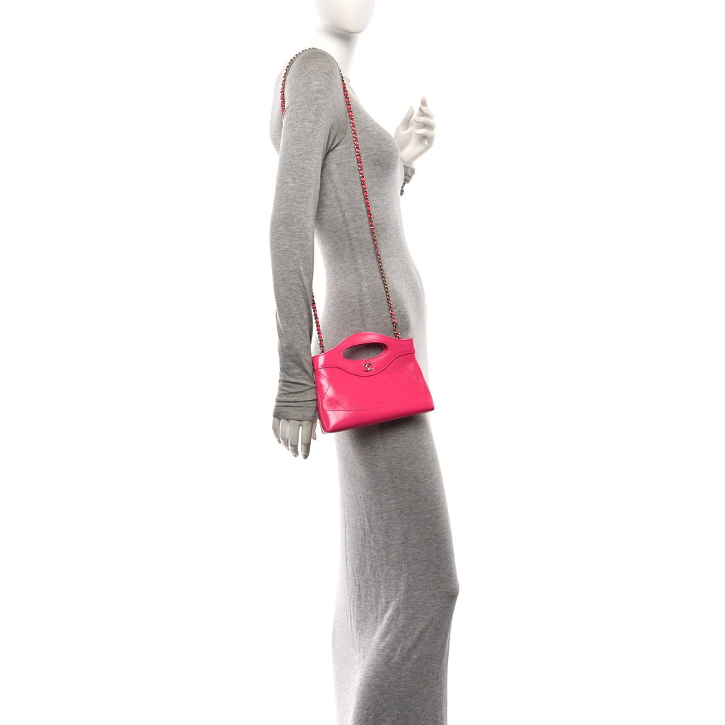 Shiny Crumpled Calfskin Quilted Nano 31 Shopping Bag Pink