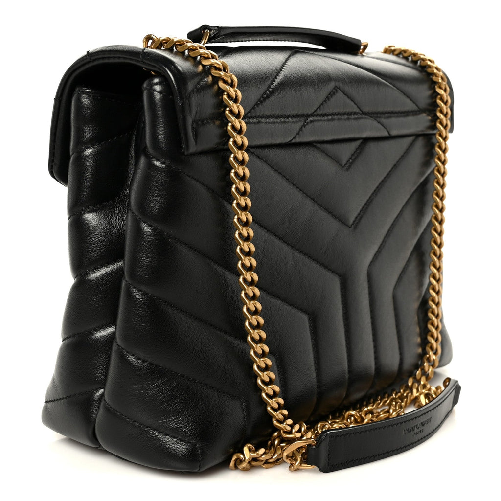 Calfskin Y Quilted Monogram Small Loulou Chain Satchel Black