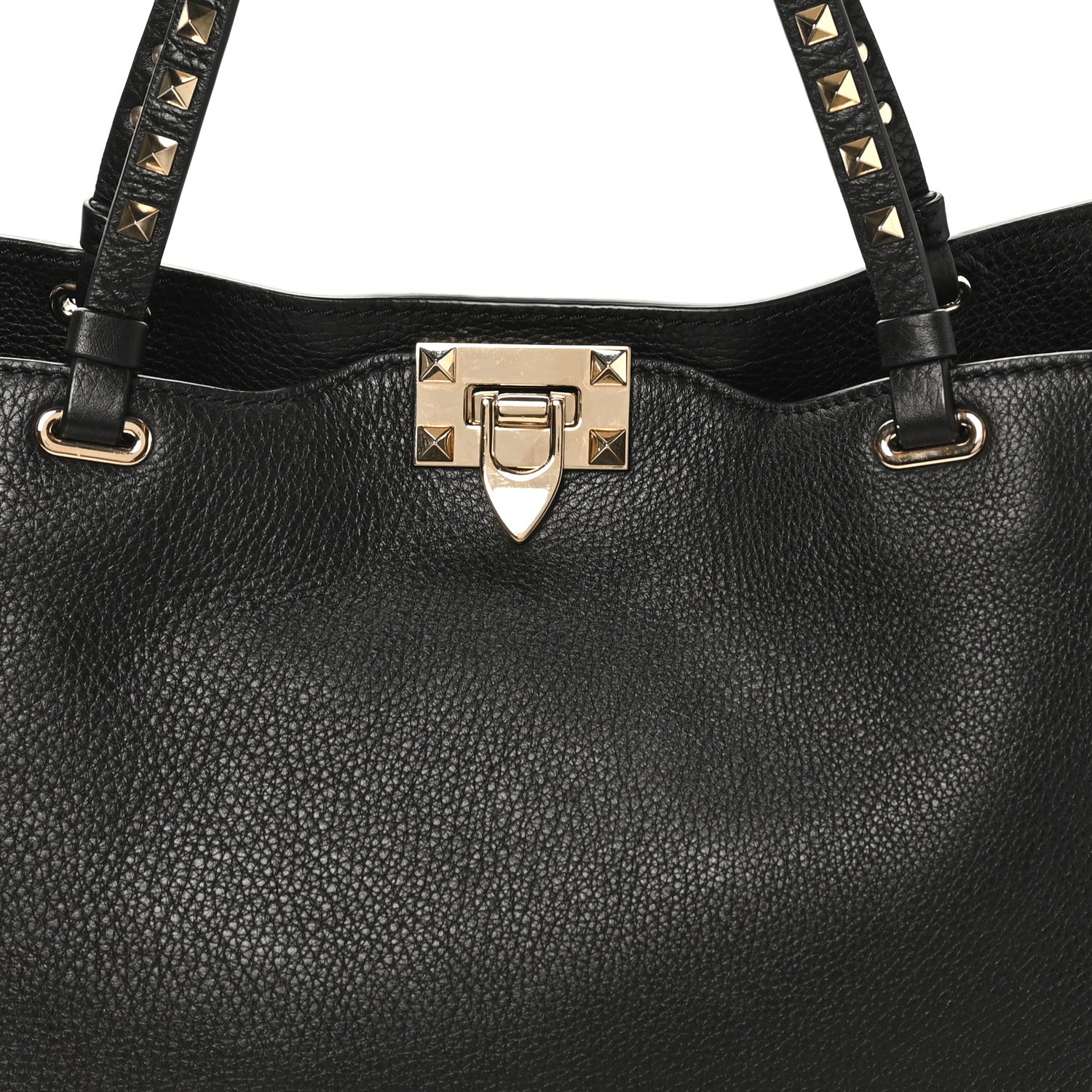 Pebbled Calfskin Medium Rockstud Tote Black