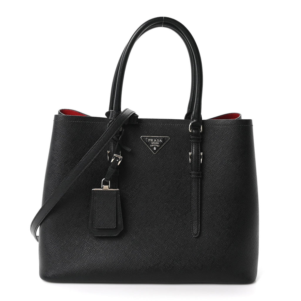 Saffiano Cuir Large Double Bag Black Fuoco