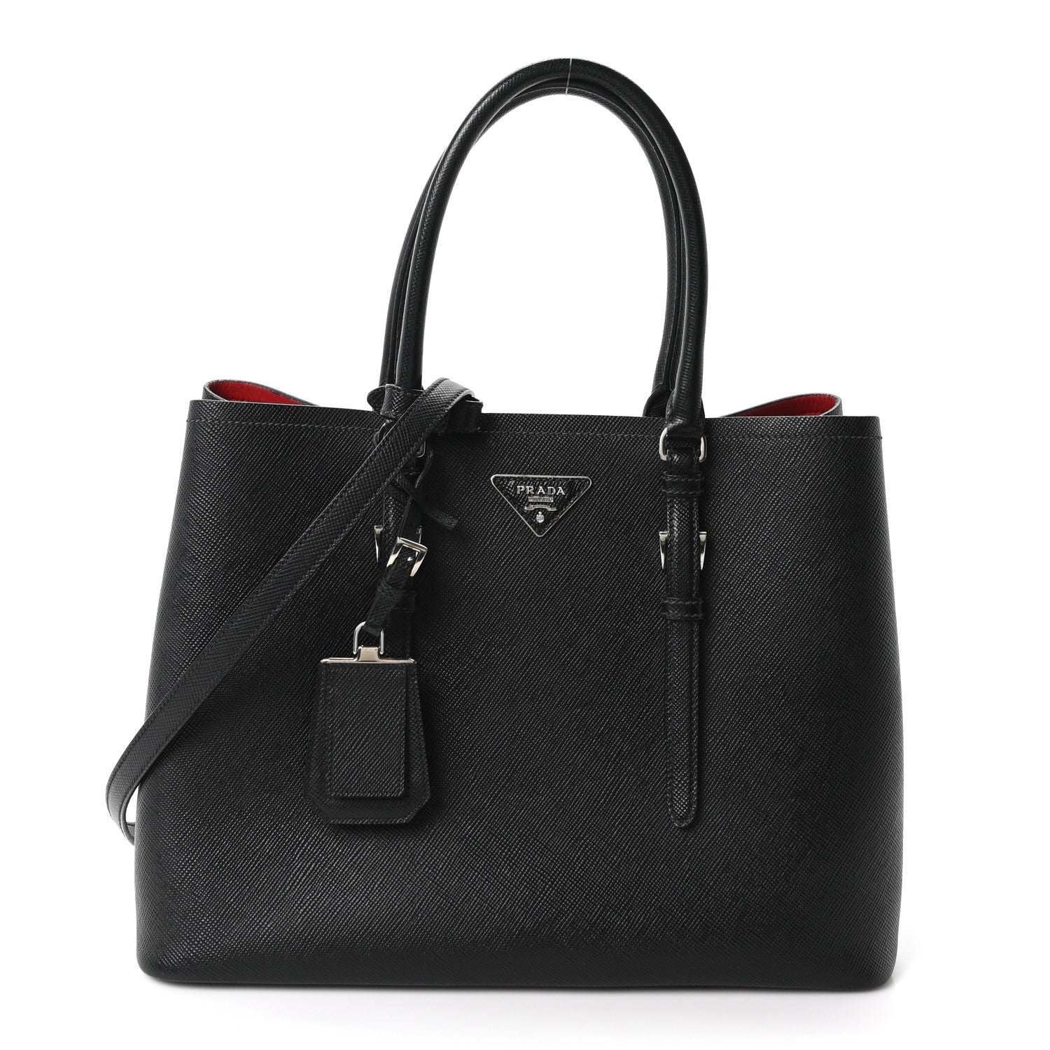 Saffiano Cuir Large Double Bag Black Fuoco