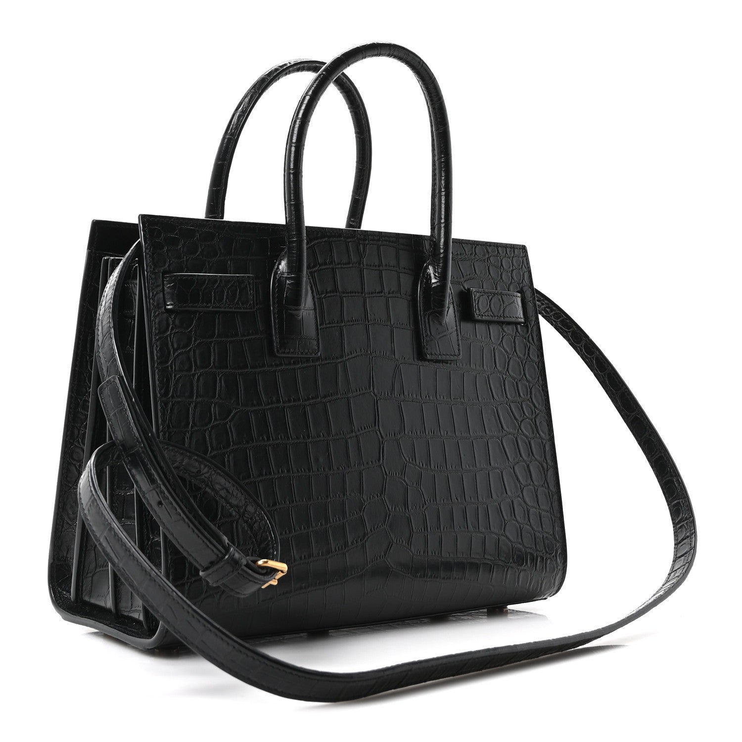 Calfskin Crocodile Embossed Baby Sac De Jour Black