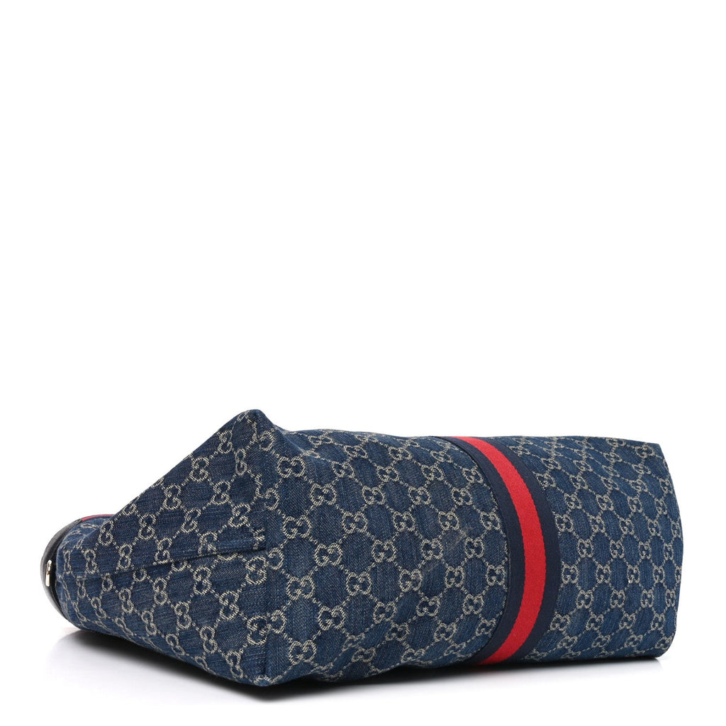 Denim GG Monogram Web Large Giglio Tote Blue