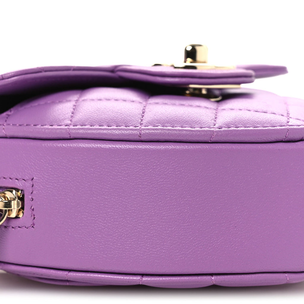 Lambskin Quilted CC In Love Heart Clutch With Chain Purple
