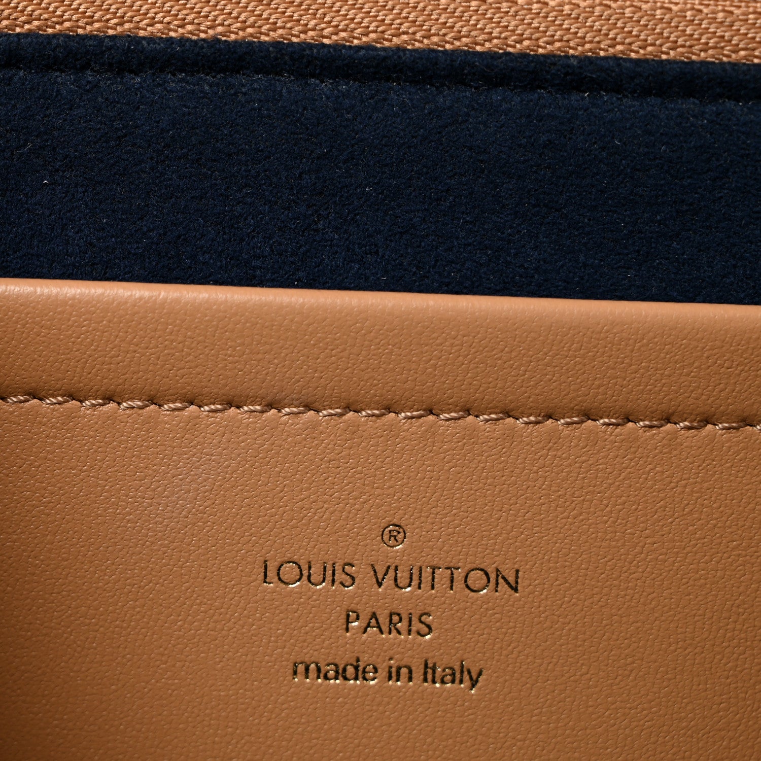 Lambskin Embossed Monogram Pochette Coussin Camel