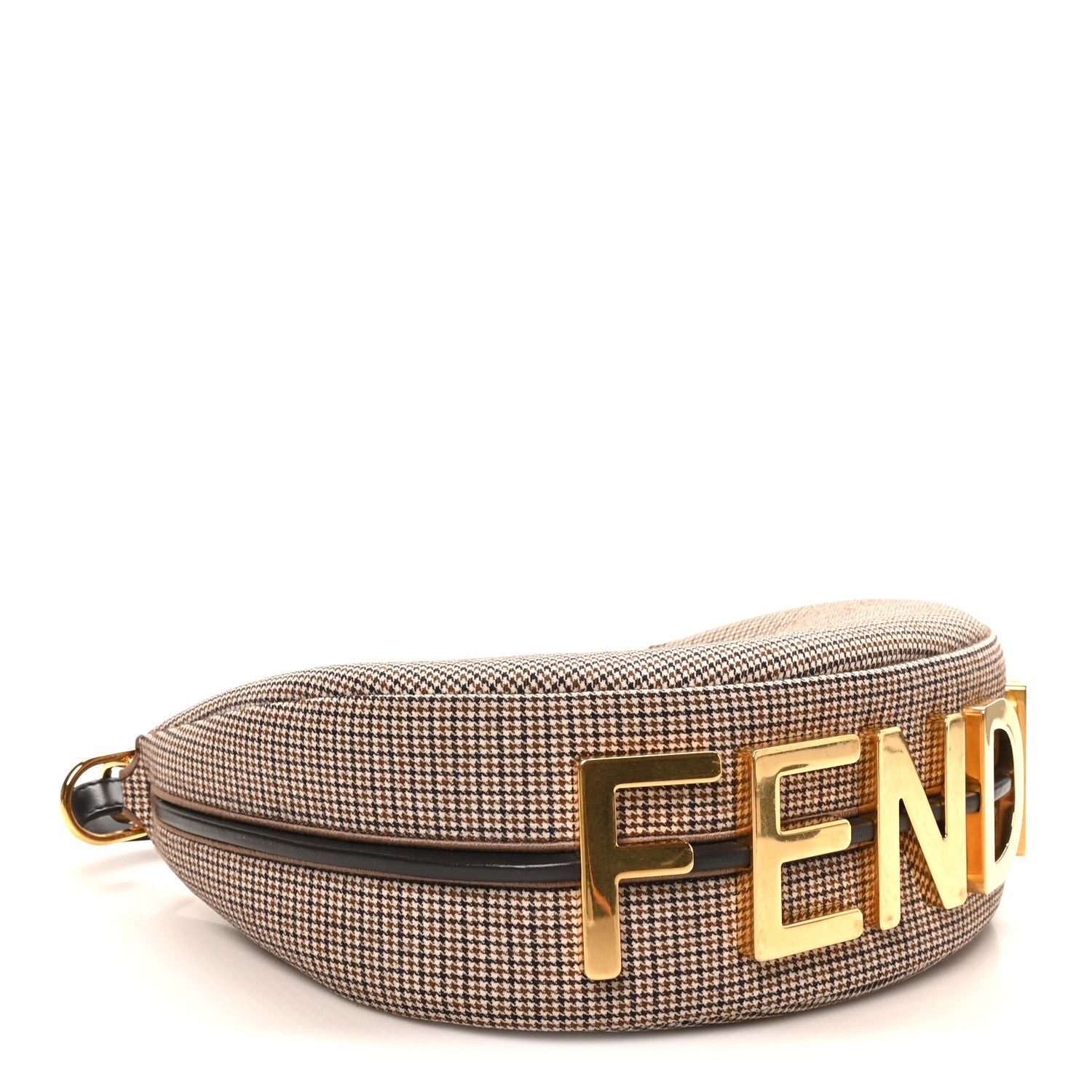 Wool Vitello Grace Small Houndstooth Small Fendigraphy Hobo Bag Beige Ebano