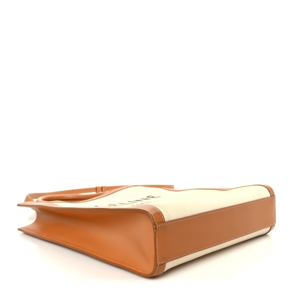 Canvas Calfskin Logo Print Small Vertical Cabas Natural Tan