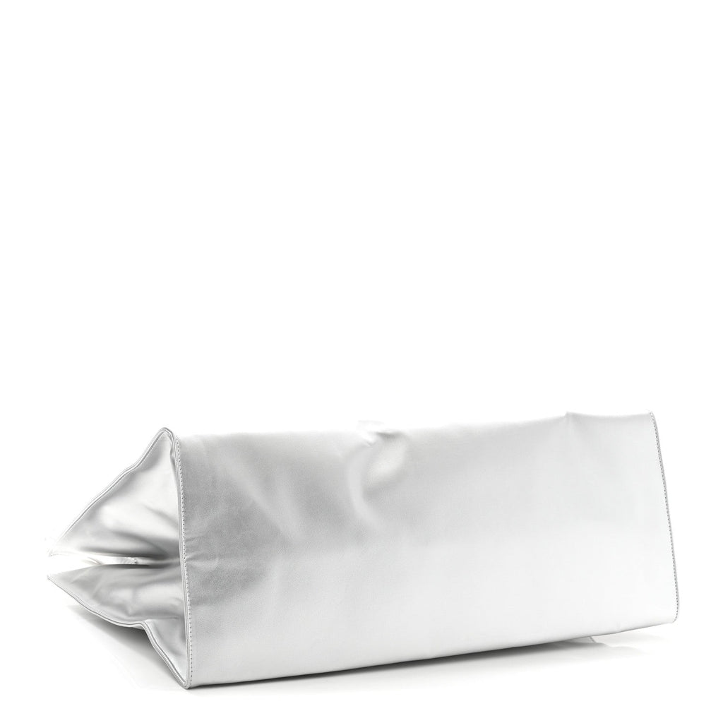 Metallic Vegan Leather Large Shopping Bag Silver
