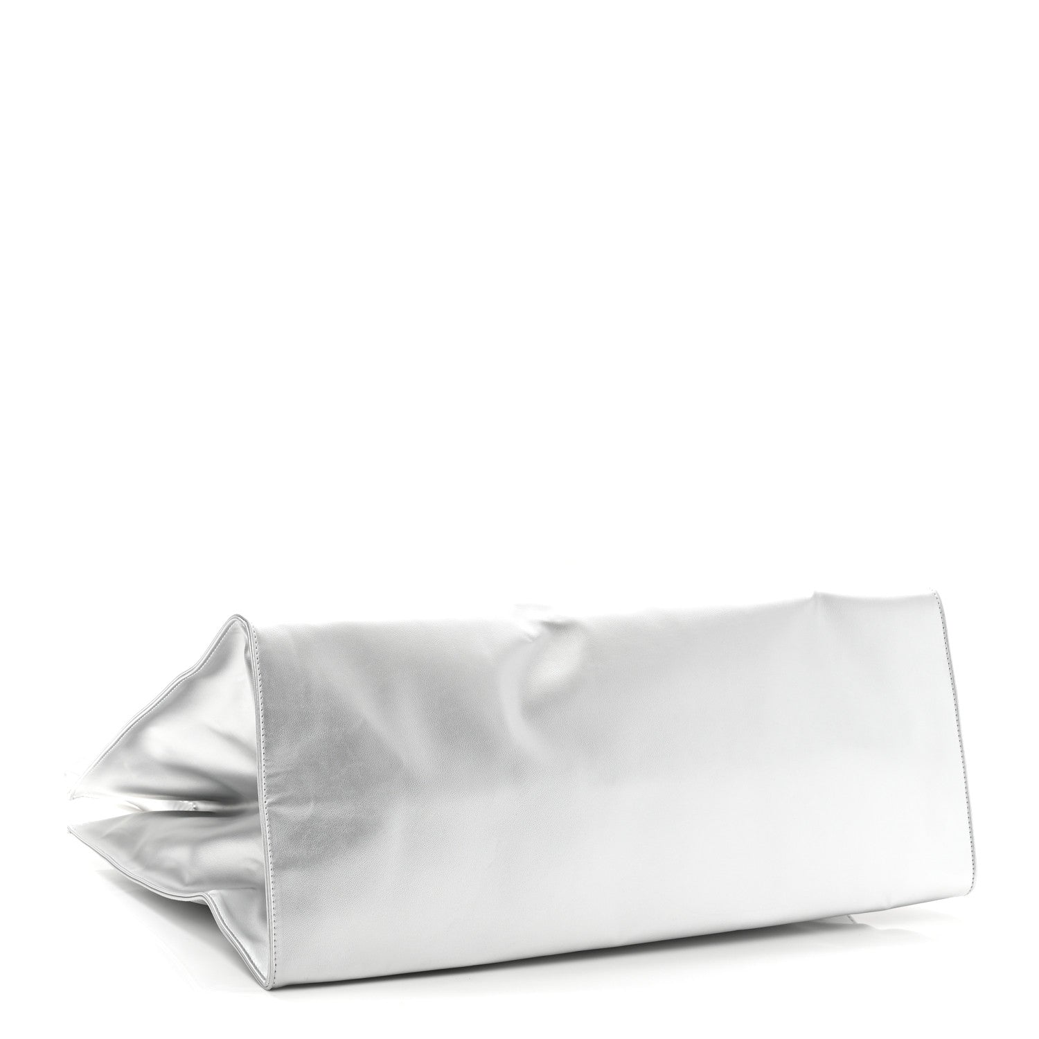 Metallic Vegan Leather Large Shopping Bag Silver