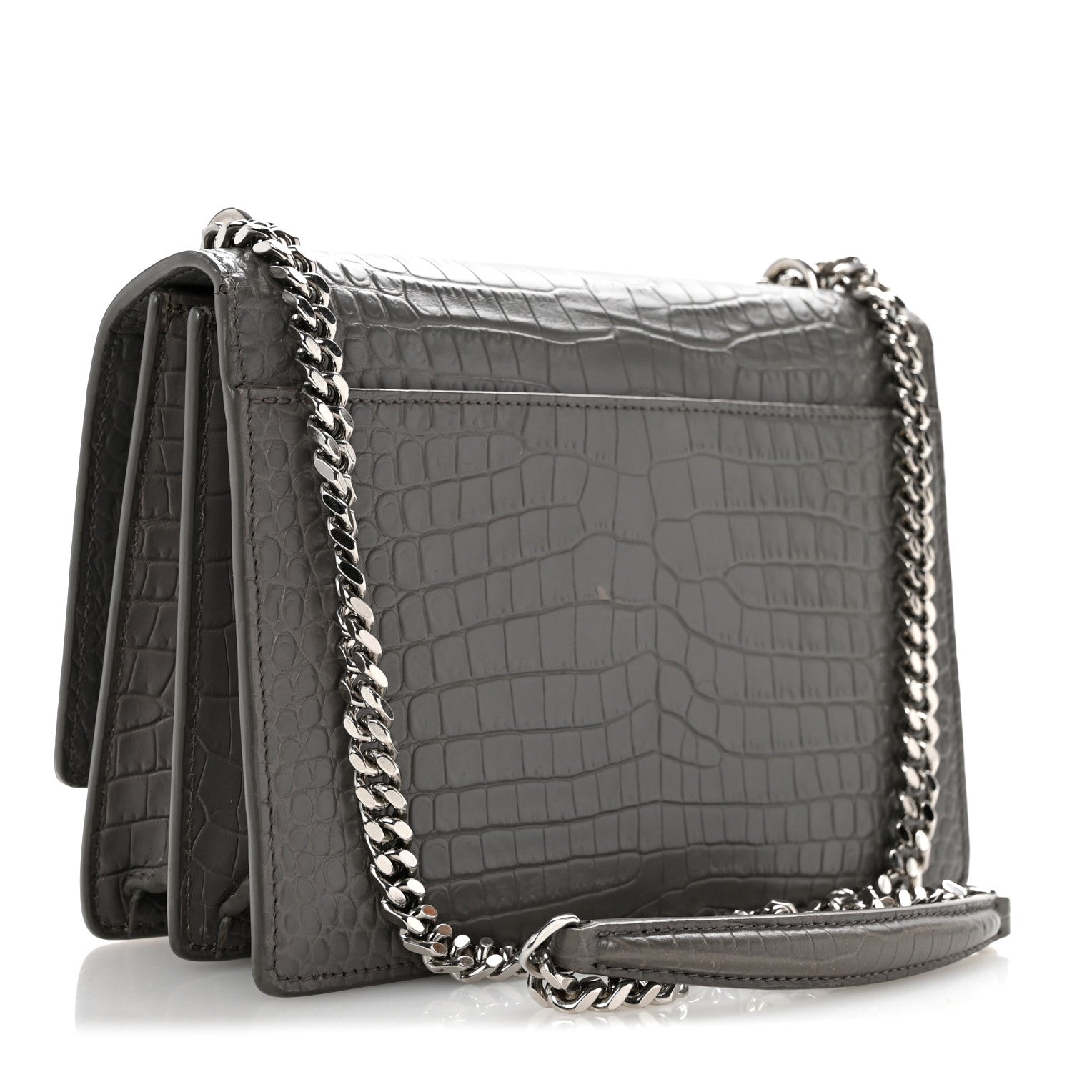 Calfskin Crocodile Embossed Medium Monogram Sunset Fog