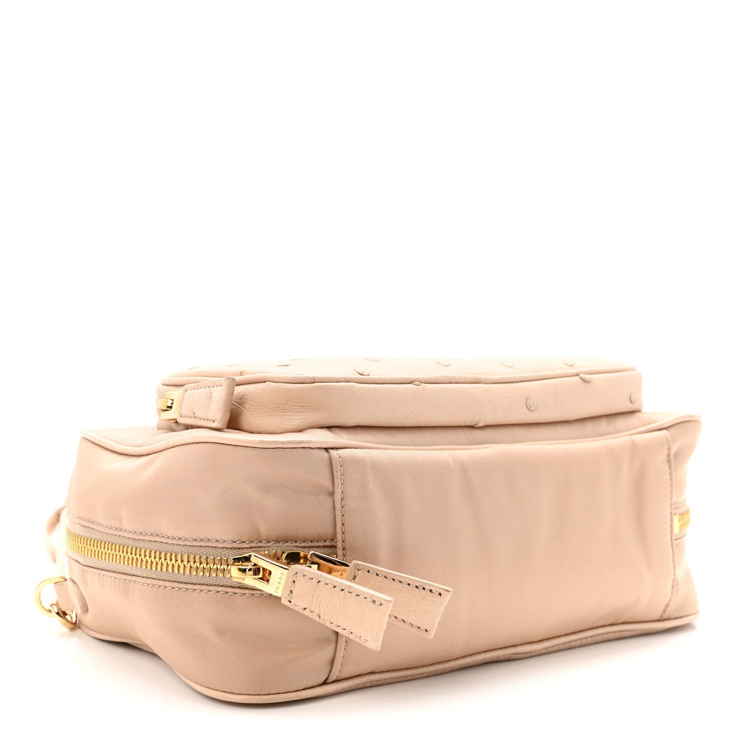 Re-Nylon Ostrich Bauletto Bag Cammeo