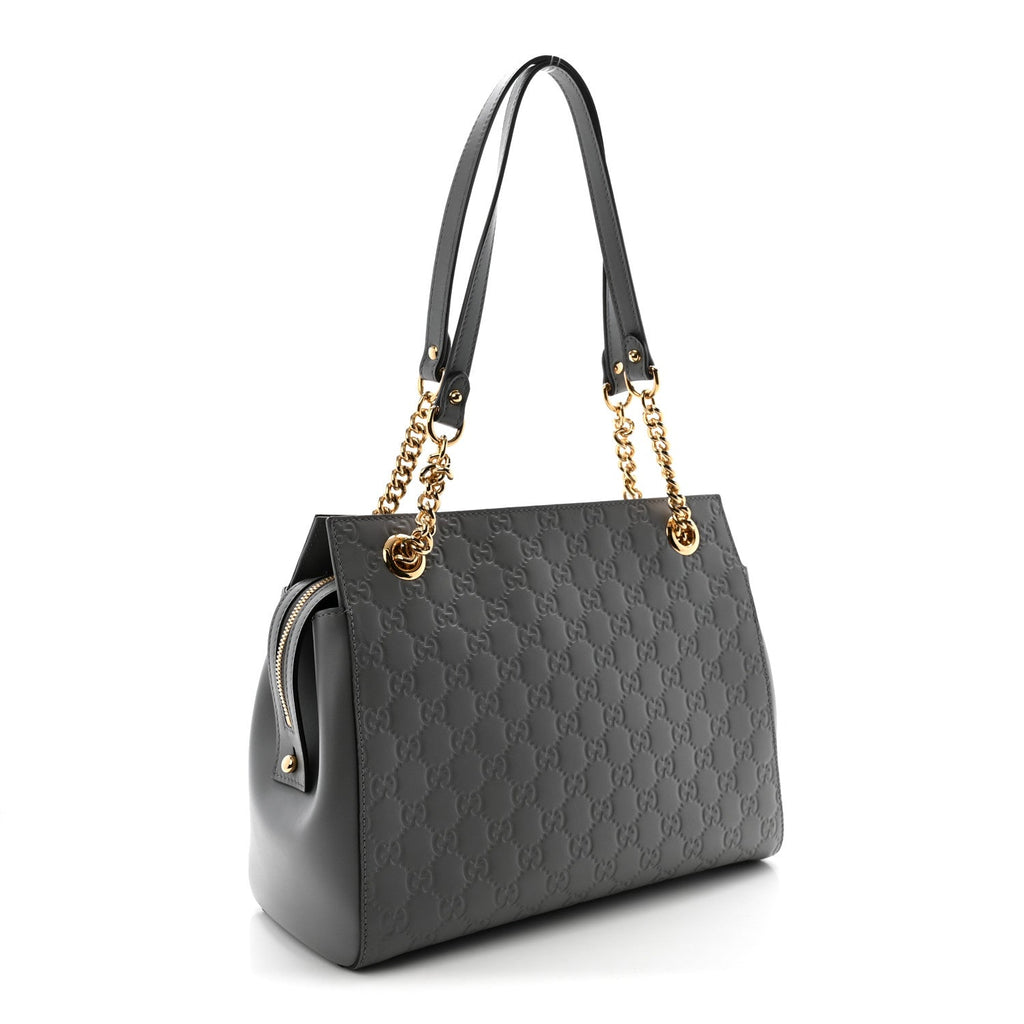 Soft Guccissima Signature Medium Shoulder Tote Bag Deep Grey