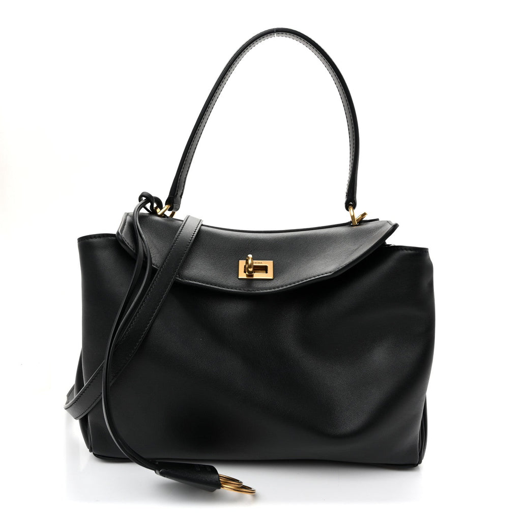 Natural Smooth Calfskin Small Rodeo Top Handle Handbag Black
