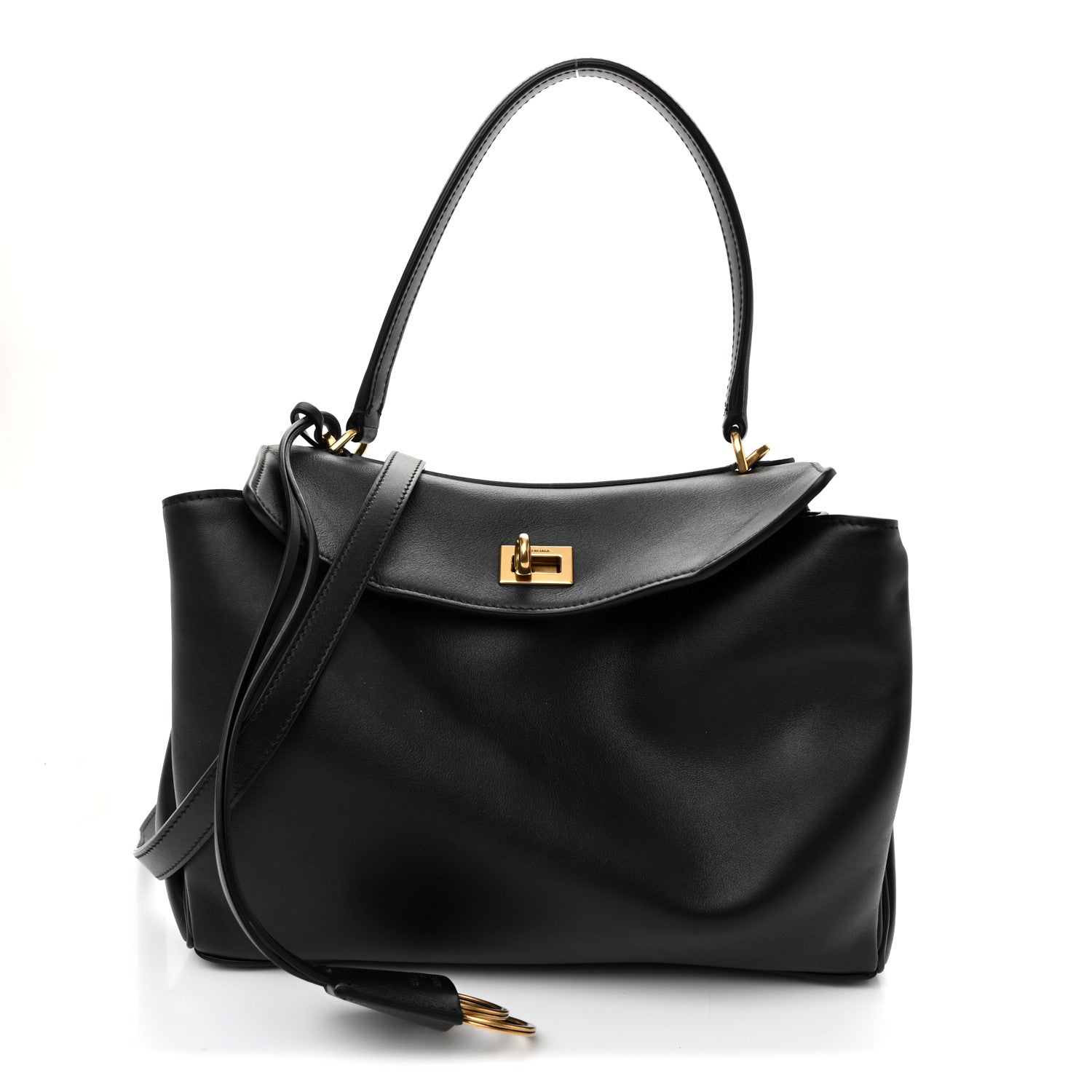 Natural Smooth Calfskin Small Rodeo Top Handle Handbag Black