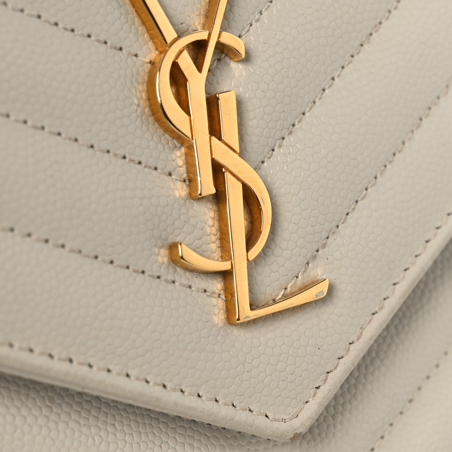 Grain De Poudre Matelasse Chevron Monogram Envelope Chain Wallet Blanc Vintage