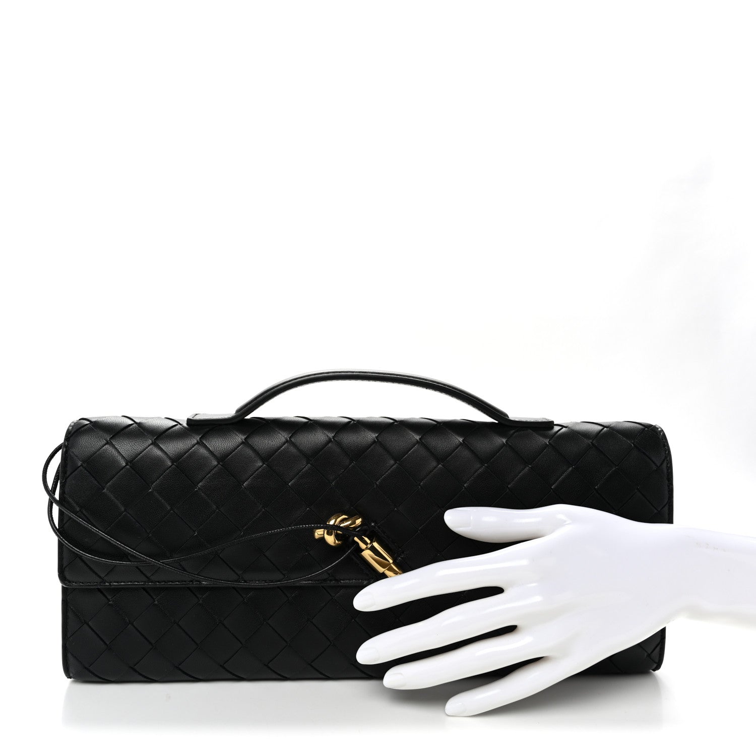 Nappa Intrecciato Long Andiamo Top Handle Clutch Black