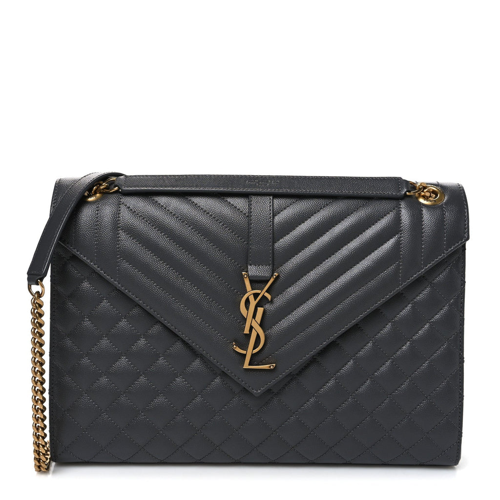 Grain De Poudre Textured Mixed Matelasse Triquilt Large Monogram Satchel Anthracite
