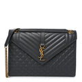 Grain De Poudre Textured Mixed Matelasse Triquilt Large Monogram Satchel Anthracite