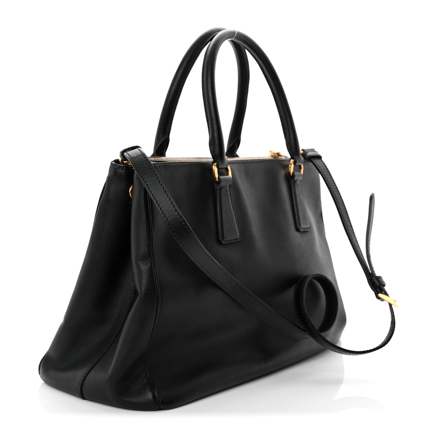 Saffiano Medium Galleria Double Zip Tote Black