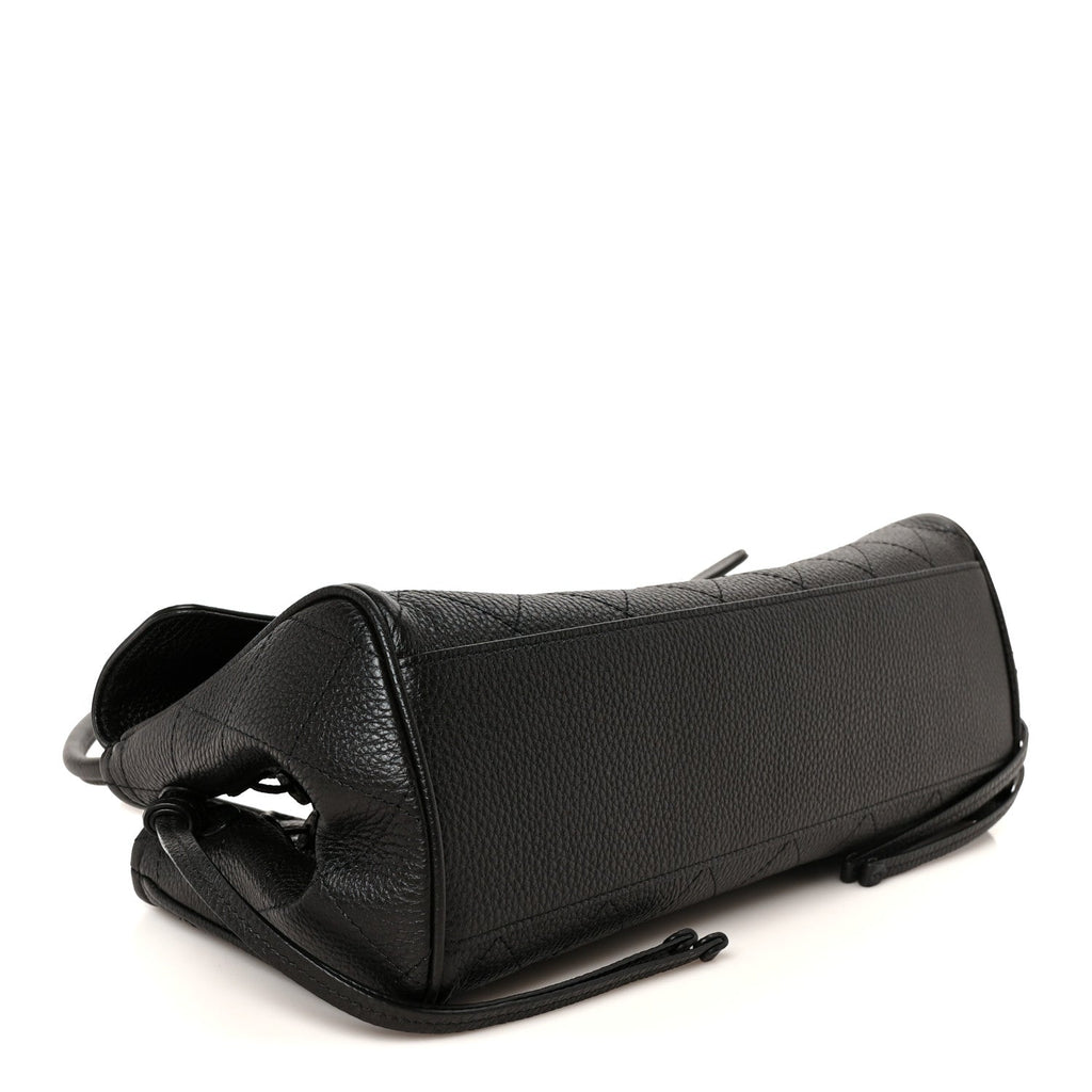 Grained Calfskin Stitched Urban Essentials Small Shopping Bag Black