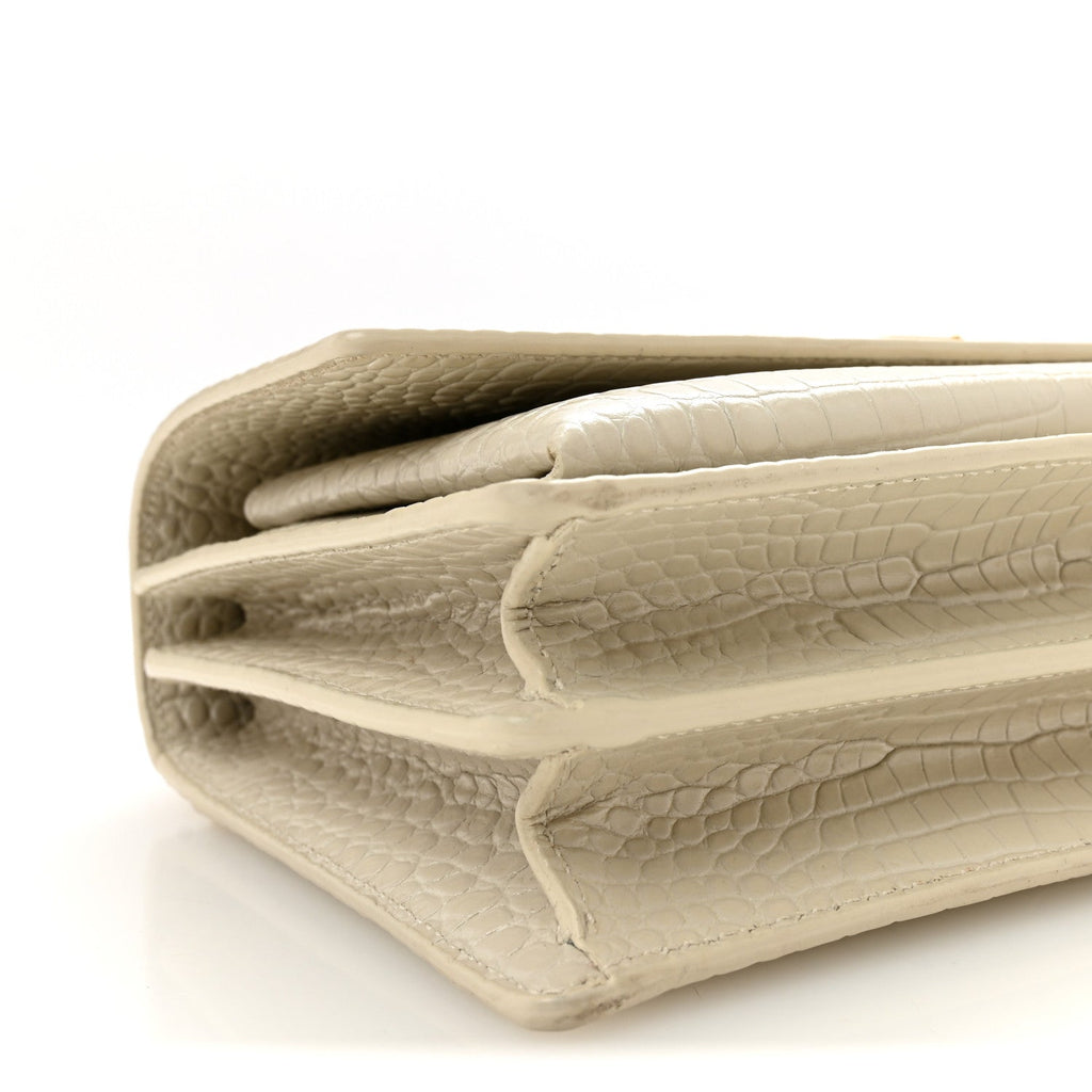 Calfskin Crocodile Embossed Medium Monogram Crema Soft