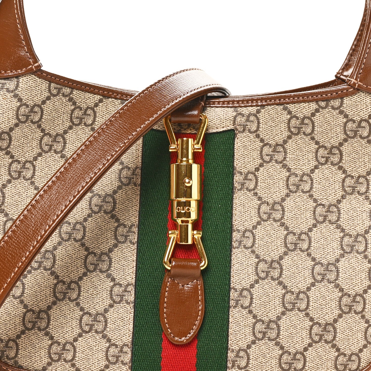 GG Supreme Monogram Azalea Calfskin Web Small Jackie 1961 Hobo Beige Ebony Brown Sugar