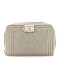 Caviar Quilted Boy Zip Around Coin Purse Wallet Grey