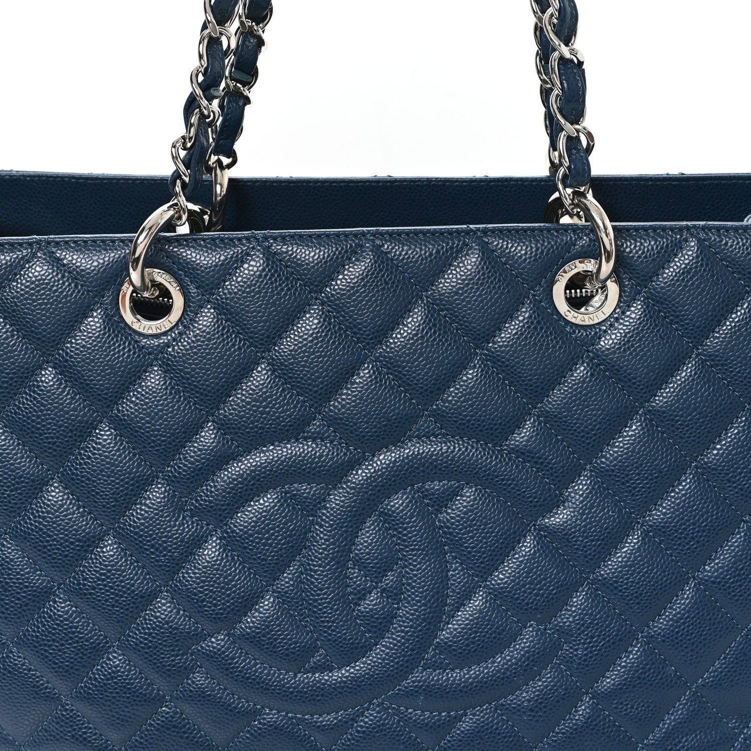 Caviar Quilted XL Grand Shopping Tote GST Dark Blue