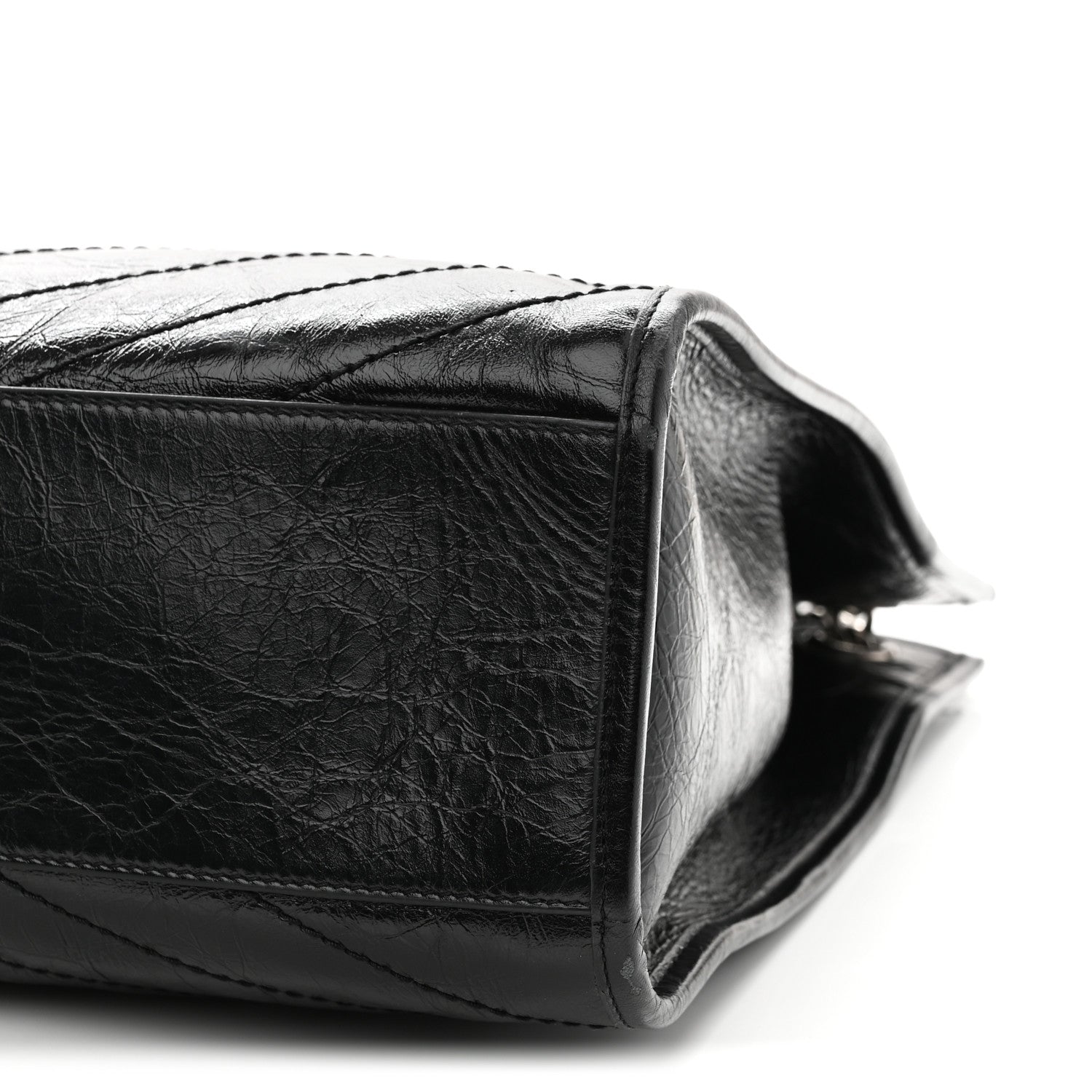 Crinkled Calfskin Matelasse Monogram Large Niki Shopper Tote Black