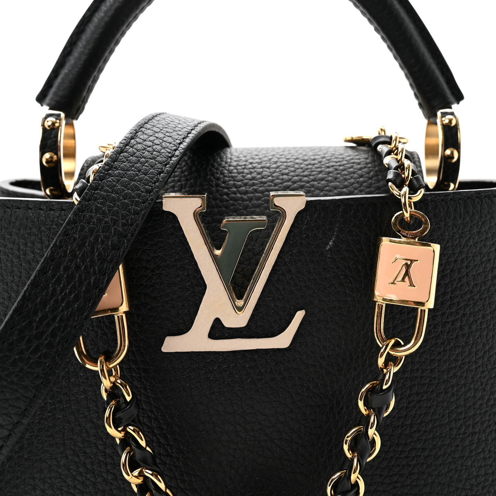 Taurillon Enamel Flower Padlock Chain Capucines BB Black