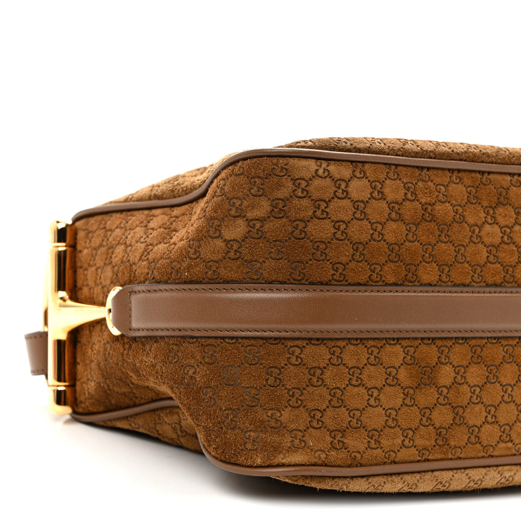 Suede GG Monogram Half Horsebit Medium Shoulder Bag Brown